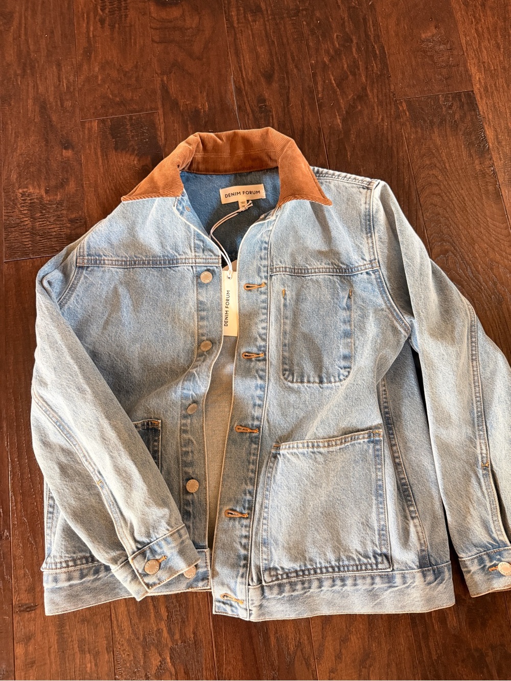 Aritzia Denim Jacket with Brown Corduroy Collar - Picture 3 of 10